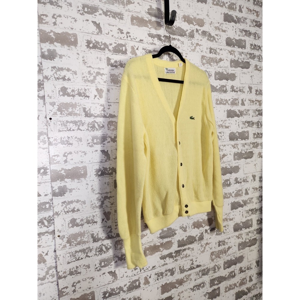 Vintage Izod Lacoste Cardigan Sweater Medium Yellow Preppy 90's Academia - Picture 2 of 14